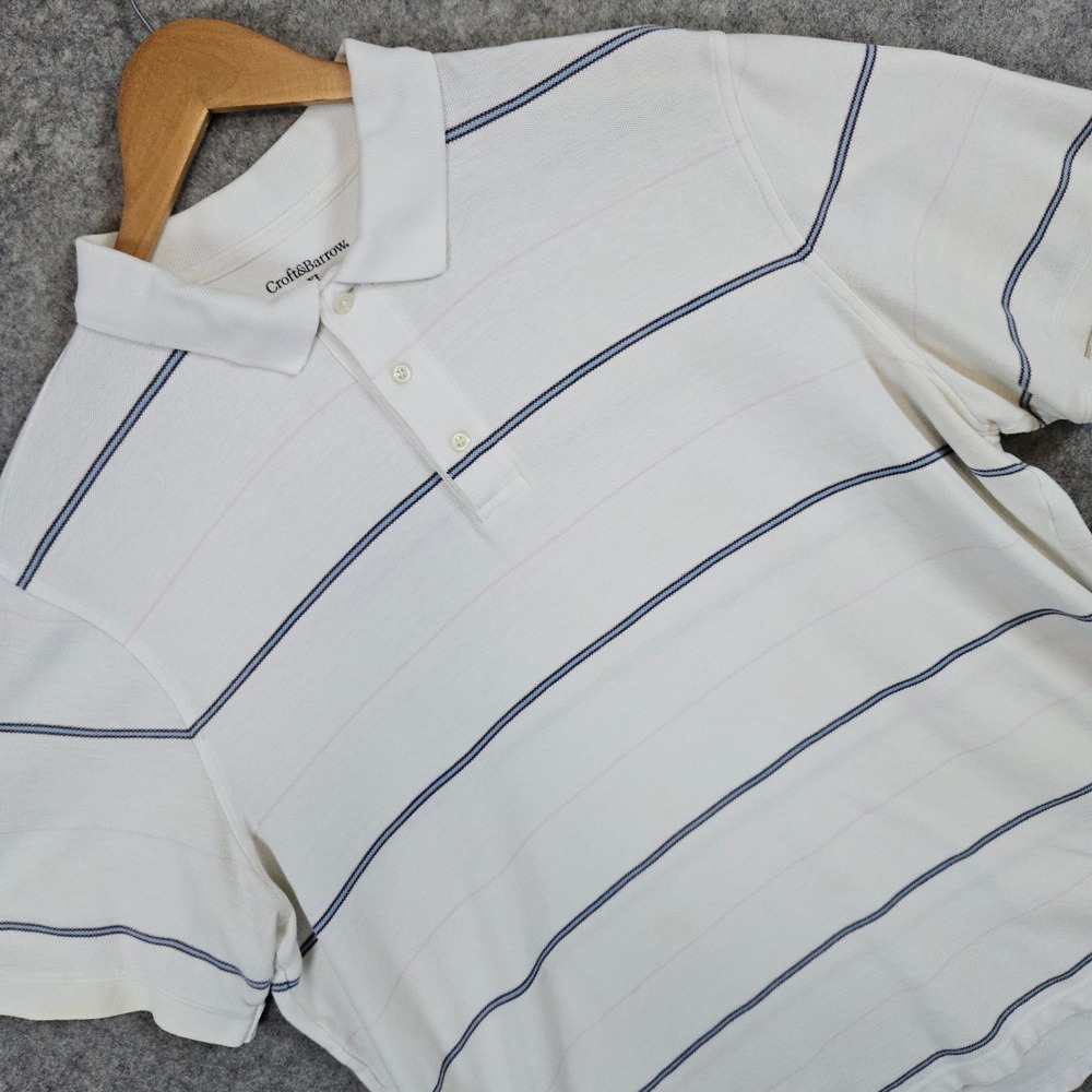 Croft & Barrow Men's Size XL Polo Shirt White Striped Short Sleeve Casual Cotton